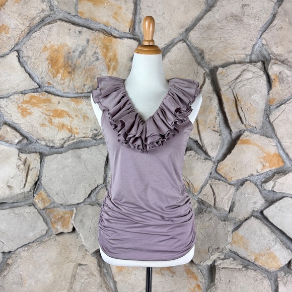 Ralph Lauren Sport Ruffle Trim Ruched Top Soft LilacM